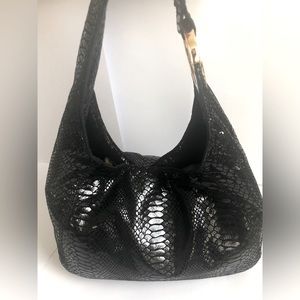 MICHAEL KORS Hobo Bag Black Shiny Snakeskin Design with Gold Hardware